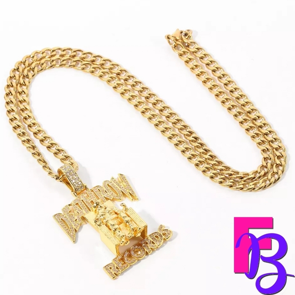 *NEW!* 14K Iced Death Row Records Pendant & Chain - Picture 7 of 16